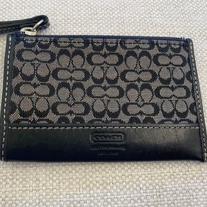 COACH Classic Monogram Logo CC Slim Card Case with Key Ring in Black/ Grey